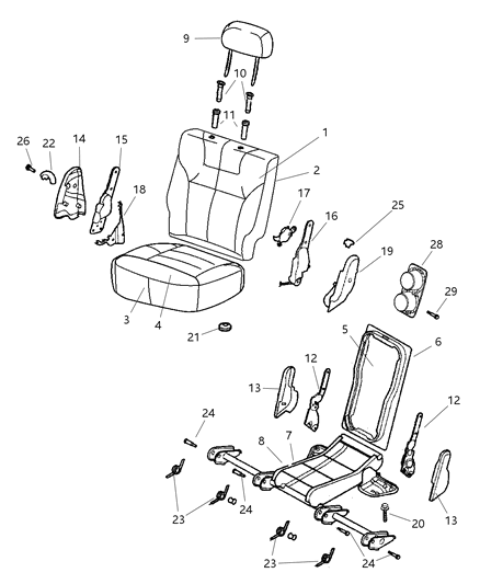 2002 Dodge Durango Rear Seats, Second Seat Diagram 1 - Thumbnail