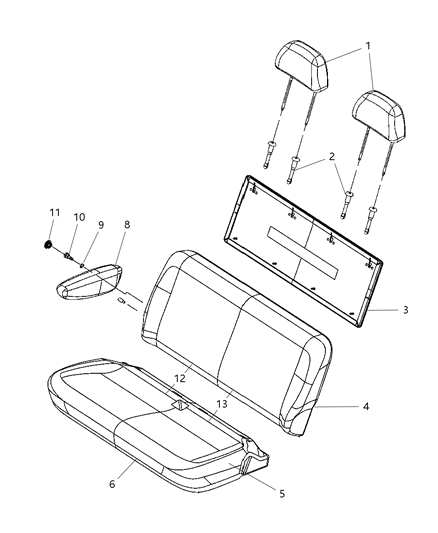 2007 Dodge Grand Caravan Cushion Rear Seat Two Passenger Diagram for 1HH231D5AA