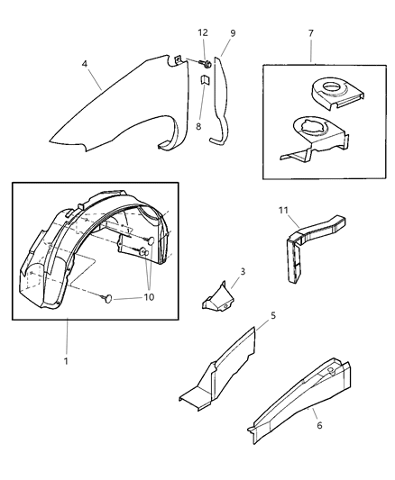 2007 Chrysler Town & Country Fender Package Front Diagram for 5018443AA