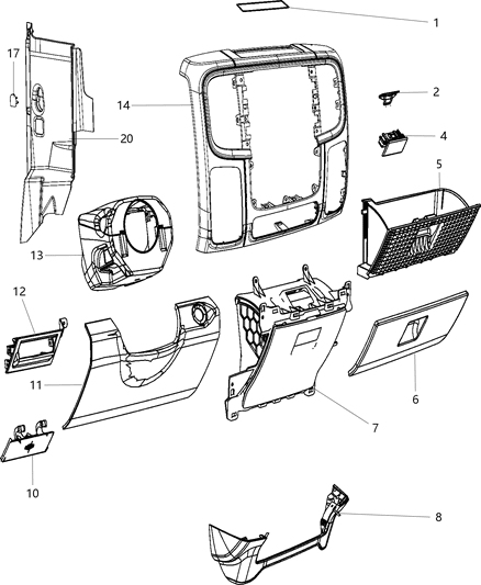2014 Ram 3500 Pickup Instrument Panel Trim Diagram 1 - Thumbnail