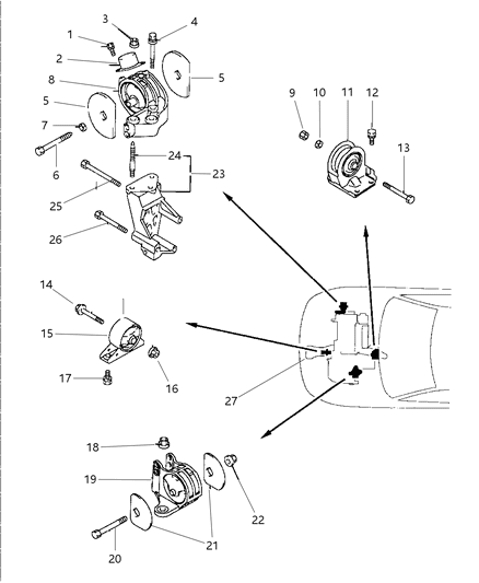 1998 Dodge Avenger Rear Mount Diagram for MB844290