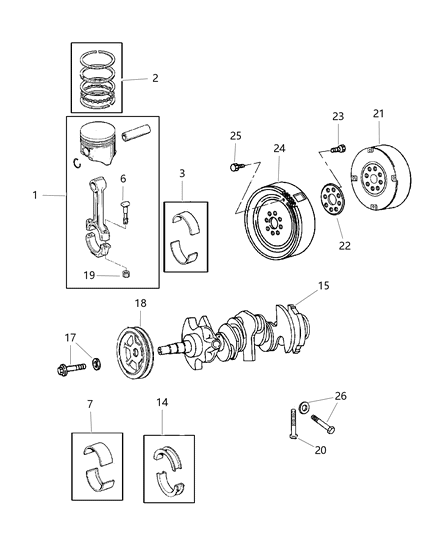 1999 Dodge Intrepid Crankshaft , Piston And Torque Converter Diagram 3 - Thumbnail