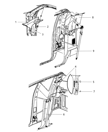 2011 Ram 5500 Panel B Pillar Upper Trim Diagram for 1KB82BD1AA