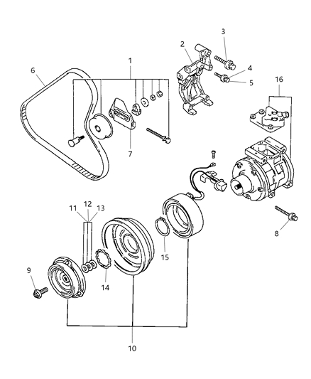 1999 Chrysler Sebring Coupe Compressor And Mounting Brackets Diagram 1 - Thumbnail