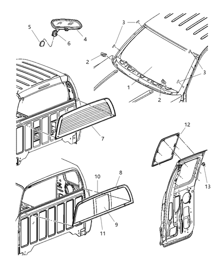 2006 Dodge Dakota Windshield & Mirror - Rear Window Diagram
