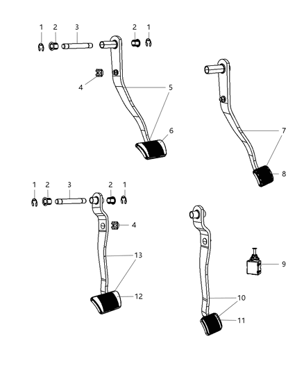 2007 Jeep Wrangler Bushing Brake Pedal Diagram for 52010309AA