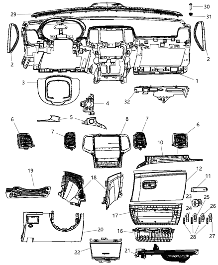 2011 Jeep Grand Cherokee Cover Instrument Panel Steering Column Opening Diagram for 1TP02BD3AA