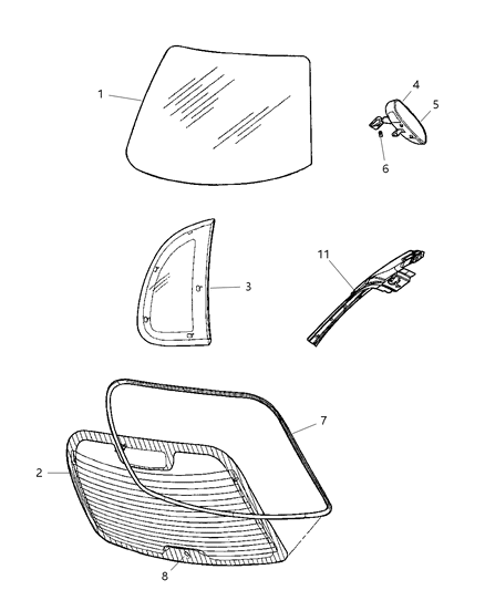 2003 Chrysler PT Cruiser Windshield Package Shipping Assembly-10 Lite Glass Diagram for 5083396AA