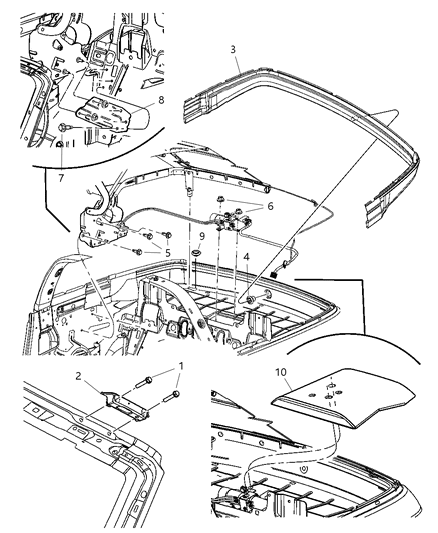 2008 Chrysler PT Cruiser Convertible Top - Attaching Parts Diagram