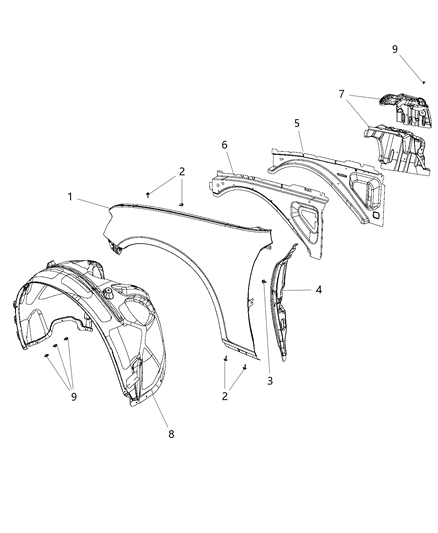 2015 Chrysler 300 Fender Front Diagram for 55113438AC