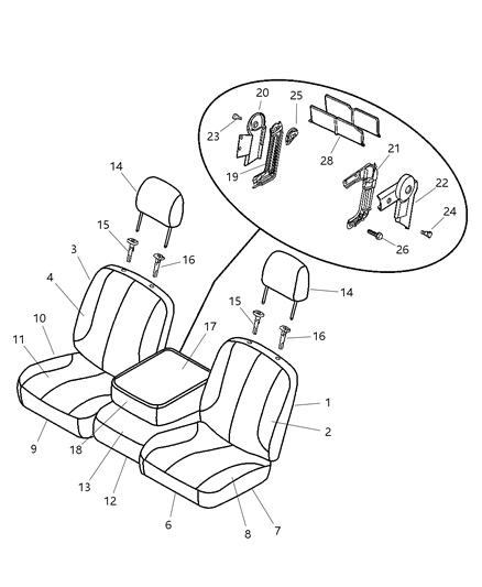 2007 Dodge Ram 3500 Cab Chassis Front, Cloth, Split Bench Diagram 2 - Thumbnail