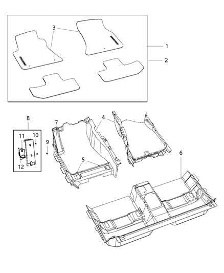 2018 Dodge Challenger Carpet Front Floor Diagram for 1ZA15DX9AG
