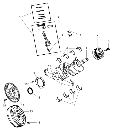 2007 Jeep Commander Crankshaft , Pistons , Torque Converter And Drive Plate Diagram 1 - Thumbnail