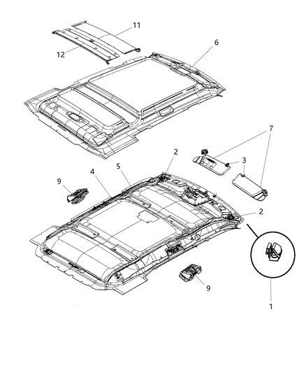 2012 Jeep Liberty Headliner With [GWA] Power Sunroof Diagram for 1RL77DW1AA