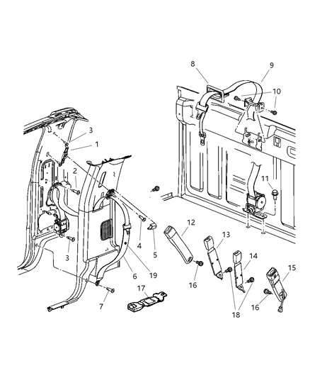2003 Dodge Ram 3500 Adjuster Seat Belt Turning Loop Diagram for 55350982AB