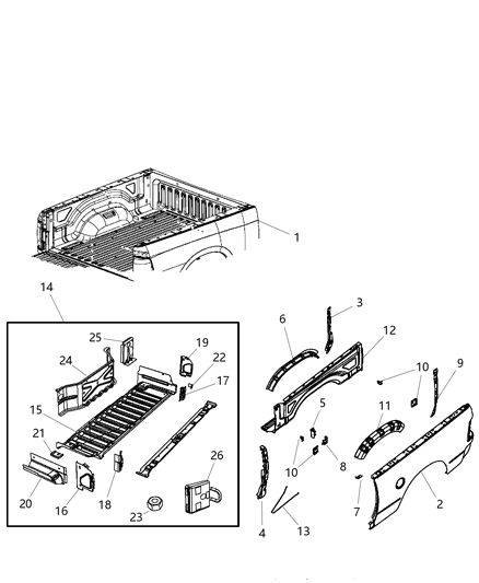 2012 Ram 1500 Panel Box Side Outer Diagram for 55372121AB