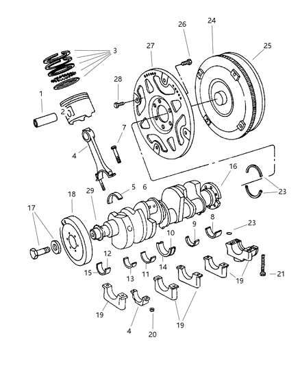2000 Dodge Ram Van Crankshaft , Piston & Torque Converter Diagram 3 - Thumbnail