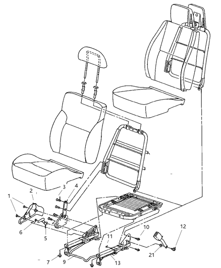 2004 Dodge Neon Recliner, Front Inner Driver Side Diagram for 5093214AA