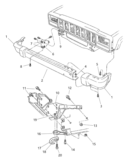 2000 Jeep Cherokee Bar Bumper Front - Painted Diagram for 5EE85JX8AC