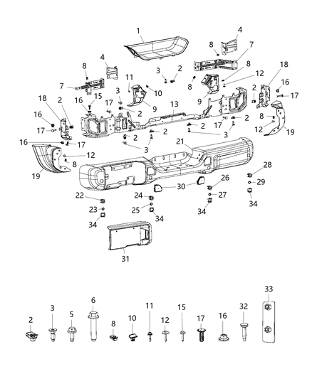 2020 Jeep Wrangler Bumper, Rear Diagram 4 - Thumbnail
