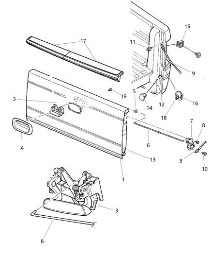 2010 Dodge Dakota Tailgate of Body - Sheet Metal Except Doors Diagram