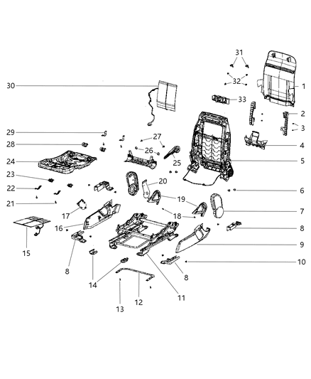 2011 Dodge Caliber Frame Front Seat Back Diagram for 68065782AA