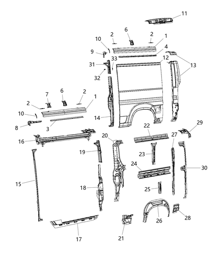 2016 Ram ProMaster 3500 Panels Body Side Diagram 4 - Thumbnail