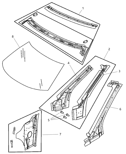 2006 Chrysler Sebring Frame - Windshield, Header And Side Diagram