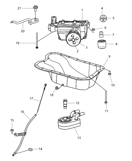 2007 Dodge Caliber Engine Oiling Pump , Pan , Indicator , Balance Shafts & Oil Cooler & Filter Diagram 1 - Thumbnail