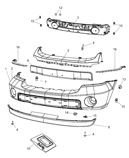 2009 Dodge Durango Fascia, Front Diagram