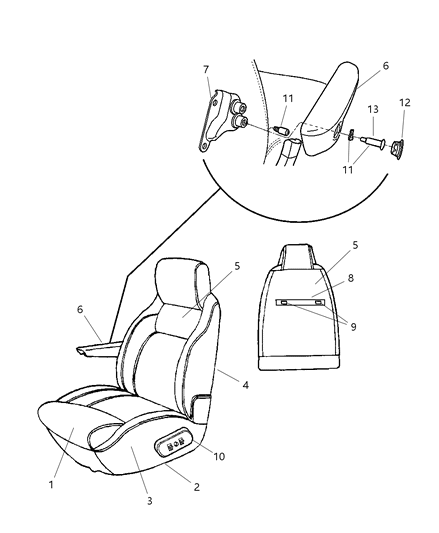 2002 Dodge Ram Van Cover Front Seat Back Diagram for WF871DVAA