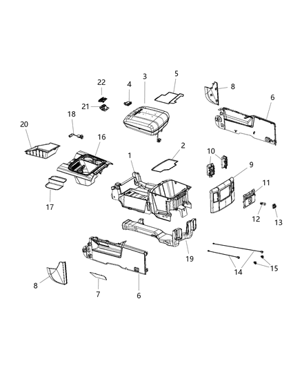 2020 Ram 1500 Armrest Console Diagram for 6VR94LU7AA