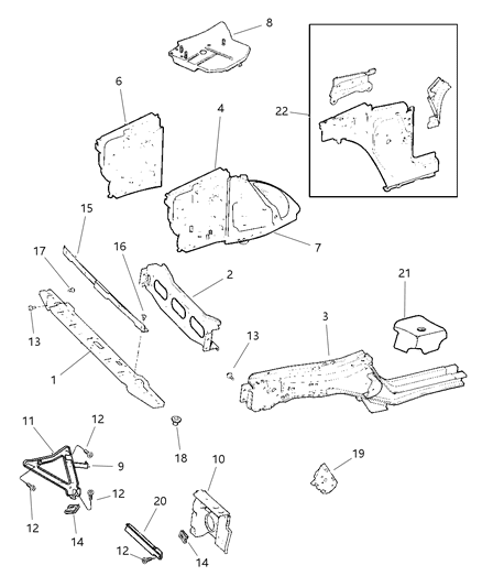 1999 Jeep Cherokee Panels - Front End Inner & Wheelhouse Diagram