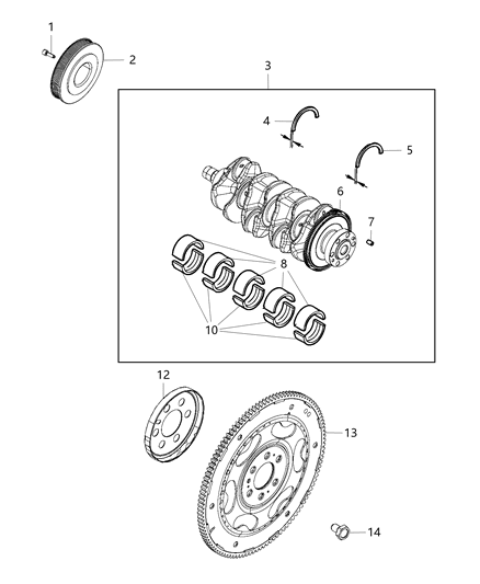 2018 Jeep Wrangler All-new Model Crankshaft,Crankshaft Bearings , Damper And Flywheel Diagram 3 - Thumbnail
