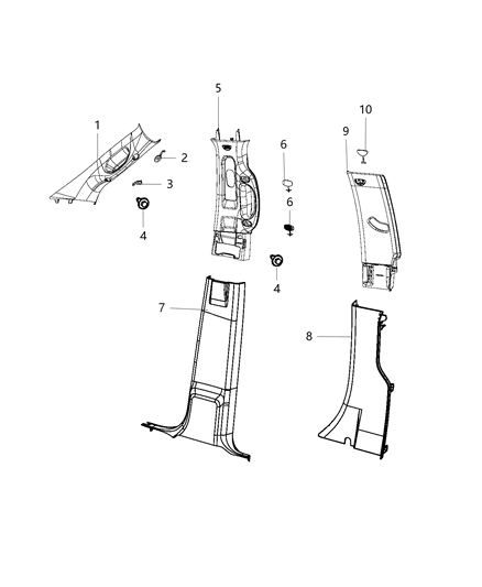 2019 Ram 3500 Lower Center Pillar Trim, Beige/Brown, Passenger Side Diagram for 1DX56HL1AC