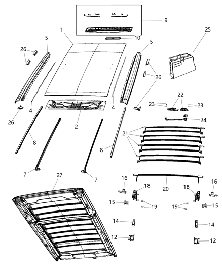 2018 Jeep Wrangler Seal Kit Side Rail Flange Diagram for 68477490AA