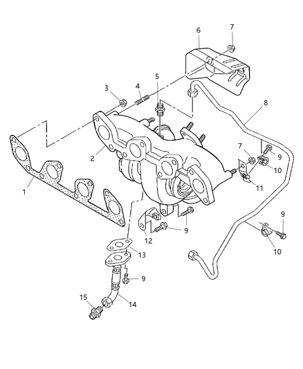 2010 Chrysler Sebring Exhaust Manifold / Turbo Charger Assembly & Heat Shield Diagram 1 - Thumbnail