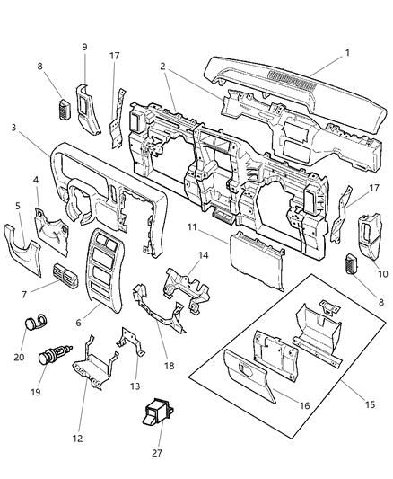 1998 Jeep Cherokee Instrument Panel Pad & Bezel Diagram 1 - Thumbnail