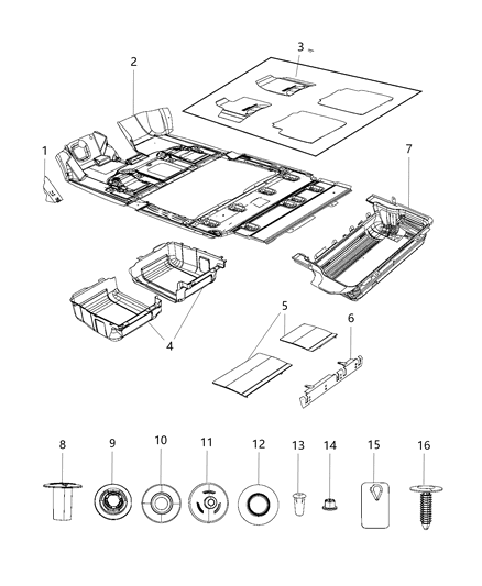 2019 Dodge Grand Caravan Floor Cover, Driver Side Diagram for 1FL69DX9AB