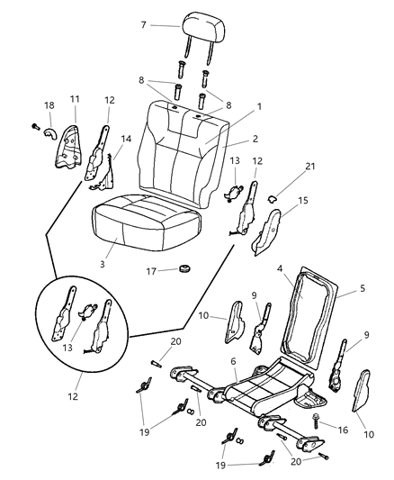 1999 Dodge Durango Rear Seats, Second Seat Diagram 1 - Thumbnail