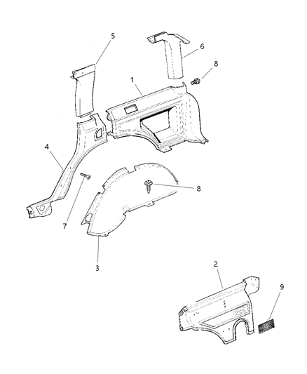 2001 Jeep Cherokee Panels - Interior Trim, Rear Diagram 2 - Thumbnail