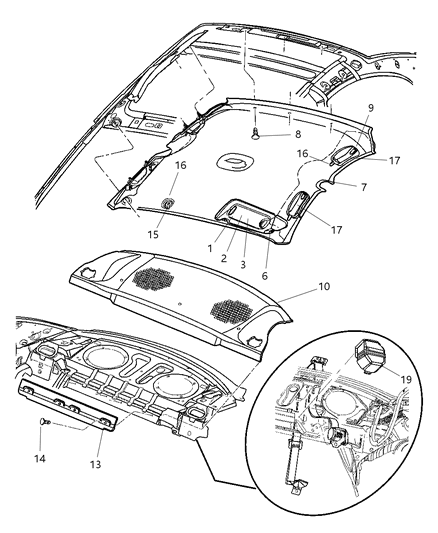 2001 Dodge Neon Visor W/Mirror Diagram for TL35TL2AA
