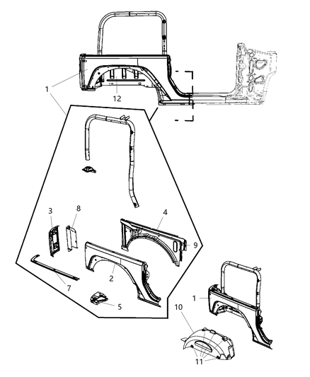 2009 Jeep Wrangler Retainer Belt Rail Diagram for 55395626AD