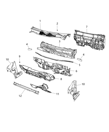 2016 Jeep Compass Cowl, Dash Panel & Related Parts Diagram