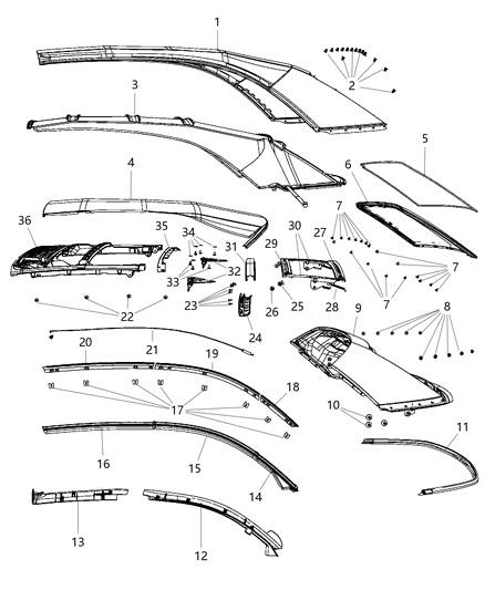2008 Chrysler Sebring Weatherstrip Header And A Pillar Diagram for 4389633AC