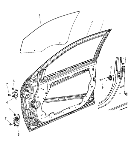 2007 Chrysler Sebring Door, Shell, Hinge, Glass Diagram 1 - Thumbnail