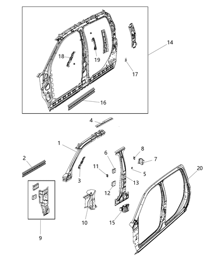 2016 Ram 1500 Panel Bodyside Aperture Inner Complete Diagram for 68264760AA