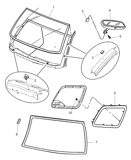 1999 Dodge Durango Windshield & Mirror - Rear Window Diagram