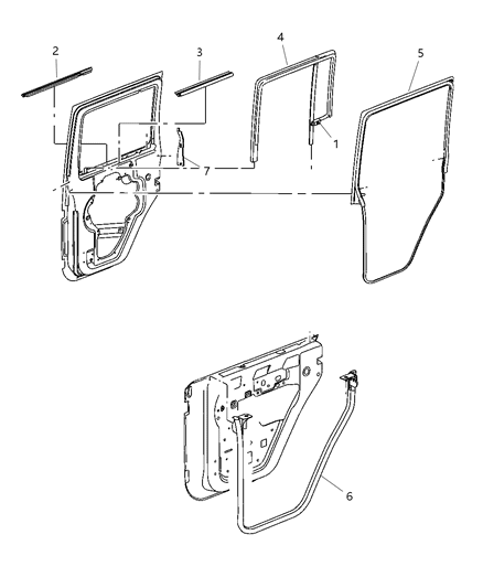2018 Jeep Wrangler JK (Previous-generation) Weatherstrips - Rear Door Diagram