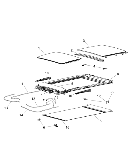 2019 Jeep Grand Cherokee Sunroof Glass & Component Parts Diagram 1 - Thumbnail